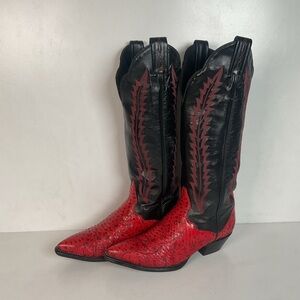 Vintage Tony Lama 15” Tall Red Snakeskin Cowgirl Boots 6 M Thieves Market